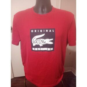 LACOSTE Mens Regular Fit T-Shirt Top Size 5 Large Red Cotton Graphic Logo